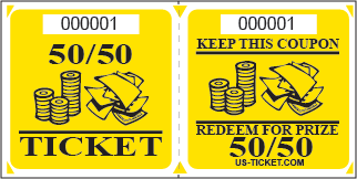 Yellow Premium 50/50 Raffle Marquee Roll Tickets