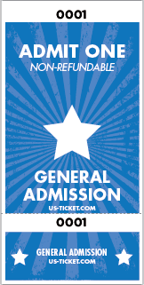 Admit One General Admission Roll Ticket - 2 Part Style Blue