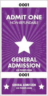 Admit One General Admission Roll Ticket - 2 Part Style Purple