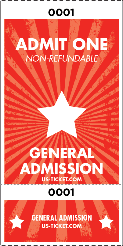 Admit One General Admission Roll Ticket - 2 Part Style