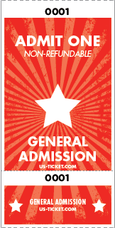 Admit One General Admission Roll Ticket - 2 Part Style Red