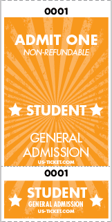 Admit One Student Roll Ticket - 2 Part Admission Style Orange