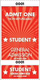 Admit One Student Roll Ticket - 2 Part Admission Style Red